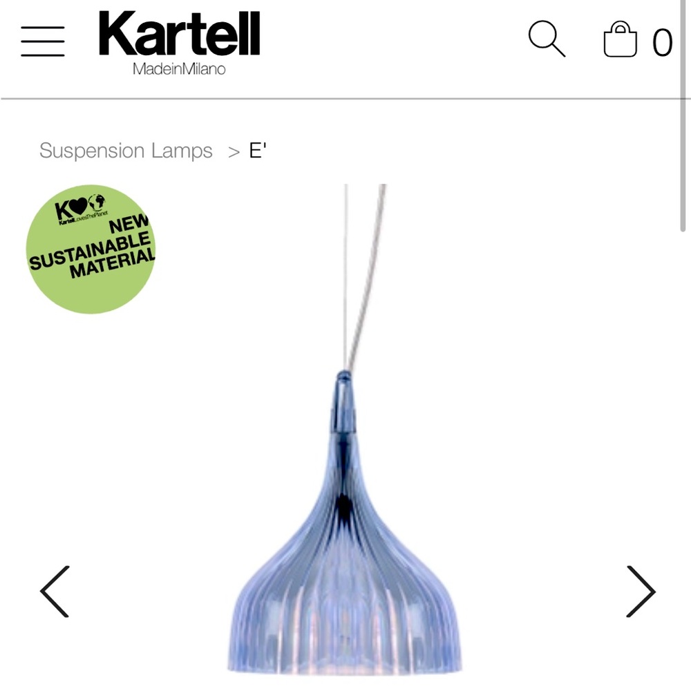 Kartell E pendant light, light blue nwot